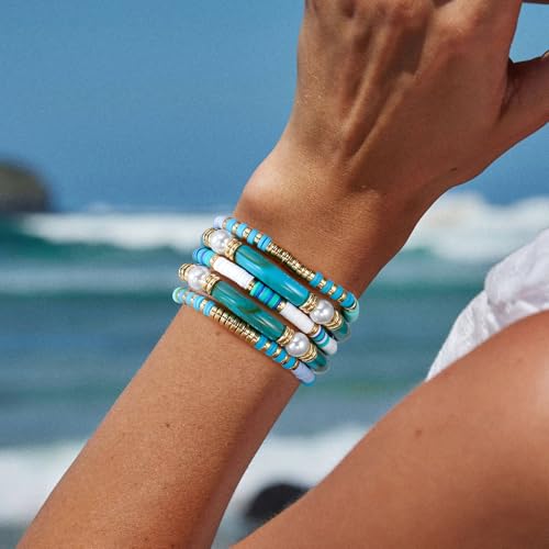 Elegance 11 designs colorful bracelets for women Surfer Thick Tube Heishi Summer Beach Beaded Stackable Boho Stretch Bracelets2