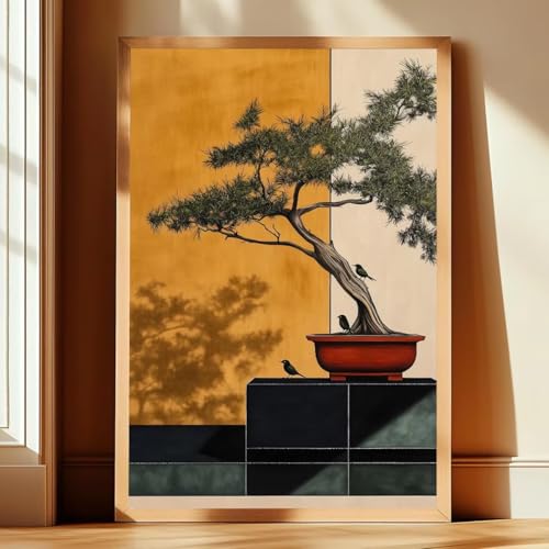 Toile bonsaï japonais style Japandi Décoration murale haut de gamme pour grand salon