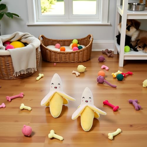 Cldaisy Quietschspielzeug für Welpen, Plüsch, Banane, Quietschspielzeug, Gelb, 2 Stück