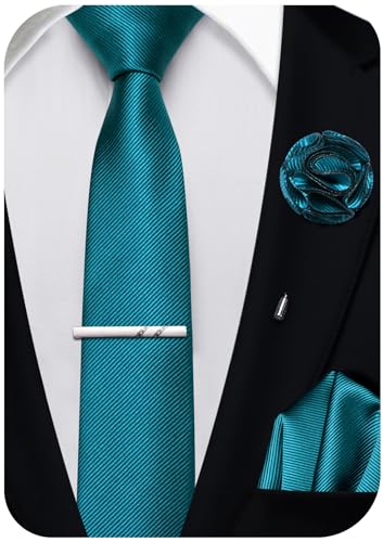 Image of Ailisus Mens Teal Skinny Tie 2.4" Slim Necktie and Pocket Square Set