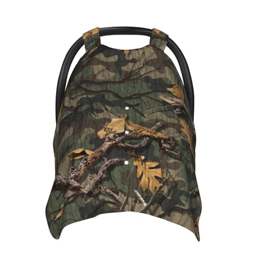 Image of AuHomea Camouflage Leave Baby Car Seat Canopy and Nursing Cover for Breastfeeding Multi-Use Cover Lightweight Infant Stretchy Carrier Carseat Winter Cover for Newborn Girls Boys