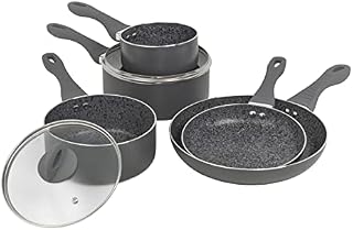 Homiu 7 Piece Non Stick Pot and Pan Set, Forged Aluminium Cookware Set with Tempered Glass Lids and Scratch-Resistant Non-Stick Coating, Includes 2 Frying Pans, 2 Cooking Pots and 1 Milk Pan