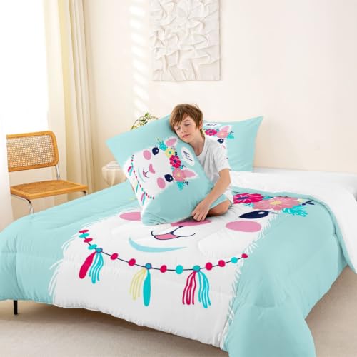 Image of Feelyou Girls Cute Llama Comforter Cartoon Comforter Set Full Size