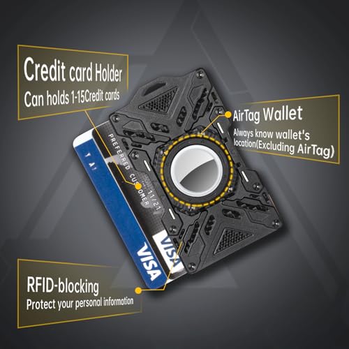 AirTag Wallet for Men – Slim Minimalist Metal Wallet with Carbon Fiber, RFID-Blocking Credit Card Holder, Front Pocket Wallet with Glass Luminous Tube & Hook Position Black3