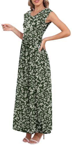 Image of DB MOON Womens 2026 Maxi Dresses Empire Waist Long Summer Dress Casual Cap Short Sleeve Sundress with Pockets