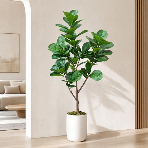 5ft Artificial Fiddle Leaf Fig Tree,Lifelike Indoor Faux Plant with Adjustable Branches,Easy...