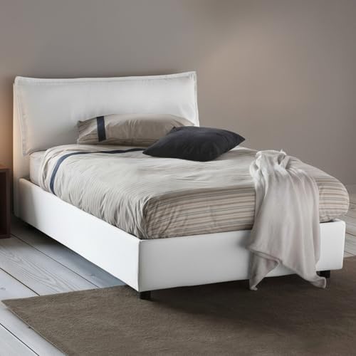 Talamo Italia - Lit double Gloria, Lit coffre avec revêtement en tissu, 100% Made in Italy, Ouverture frontale, adapté pour matelas 120x190 cm, Blanc
