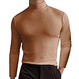 Mens Long Sleeve T Shirt Long Sleeve Polo Shirts Mens Lightweight Long Sleeve Polo Shirts Male Autumn And Winter Solid Color T Shirt Top Turtleneck Long Sleeve Top Blouse Scoop Neck Shirt (3-Khaki, L)