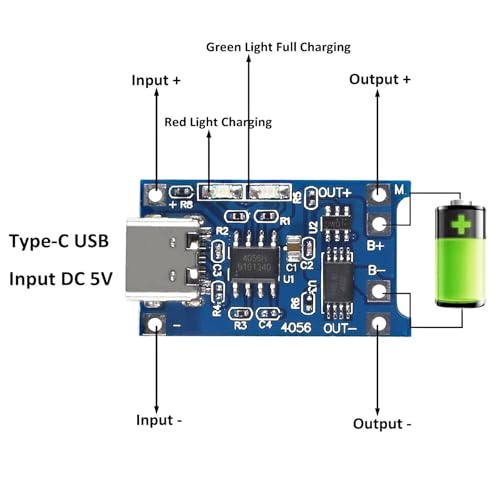 AEDIKO 5pcs 18650 Battery Holder with Wire 3.7 V Single Slot + 5pcs Type-C USB 5V 1A 18650 Lithium Battery Charger Module Charging Board with Dual Protection Functions