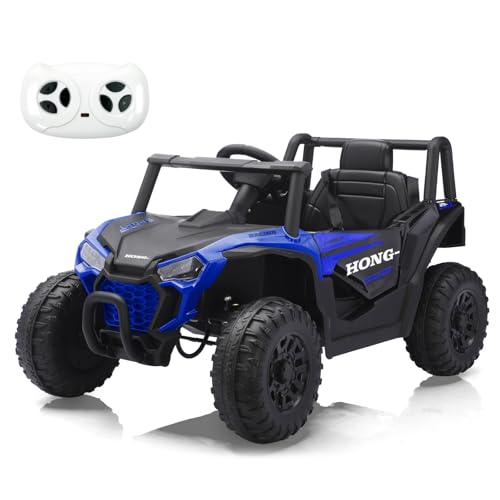TCARAIWEN 12V Electric UTV Car with Remote Control, Ride on Vehicles with Spring Suspension, LED Headlights, Ride on 4 Wheels, Music, Horn for Toddlers Kids, Blue