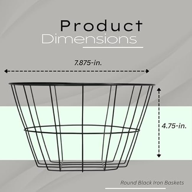 Black Metal Wire Storage Baskets Round Decorative Organizer Bins Mini Desks Shelves Trinkets Container Kitchen Home Office Bedroom Bathrom Store Spices Pantry Shelf Closet