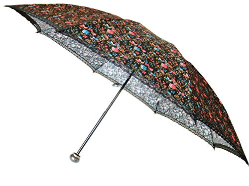 [アナスイ] ANNA SUI 折りたたみ 雨傘 花柄 裾 レース ブラック