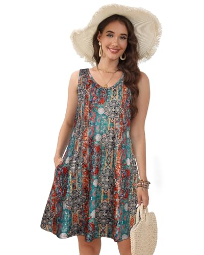 Image of CHICGAL Womens Summer Dresses Casual Sleeveless Loose T Shirt V Neck Sundress Swing Beach Cover Up with Pockets 2026