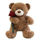 Gwxqybfe 12inch Teddy Bear Stuffed Animal with Red Rose, Soft Teddy Bear Plushie Toys, Birthday Christmas Valentine's Day Gifts for Kid Boys Girls (Brown)