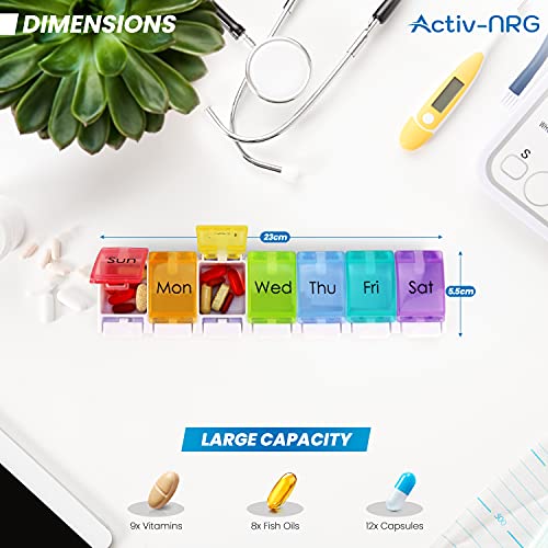 Hoogwaardige pillendoos - voedselveilig - BPA-vrij - reistablettendoosjes - gemakkelijk te openen grote compartimenten, uniek verend ontwerp voor tabletten, vitamines, medicijnen en levertraan - Afbeelding 3