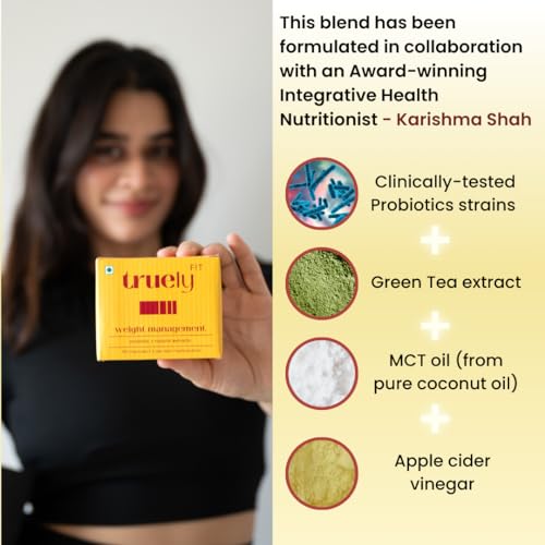Truely Fit Probiotic Weight Management - 60 Veggie Capsules - Improve Digestion, Curbs Cravings, and Balances Blood Sugar - No Side Effects - Gluten Free - No Artificial Flavors - Vegan