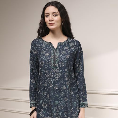 Image of BIBA Women's Polyester Printed Straight Kurti