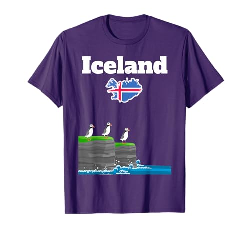 Iceland Trip Souvenir Puffin Colony Sea Cliffs Iceland map T-Shirt