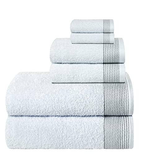 BELIZZI HOME 100% Cotton Ultra Soft 6pcs Towel Set, Includes 2 Bath, 2 Hand & 2 Wash Towels - White, Quick Dry, Compact, Highly Absorbent