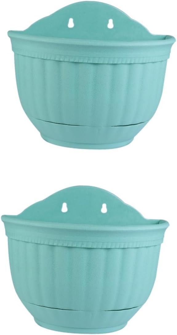 POPETPOP 2Pcs Imitation Rattan Wall Hanging Planter - Semicircle Wall Hanging Flower Pot with Drainage for Outdoor Plants, Wall Mount Planter for Balcony Fence Garden