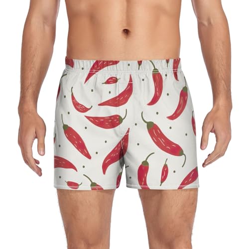 Red Chili Pepper Men's Cotton Boxer Shorts Moisture-Wicking Underwear Sleep Shorts with Button Fly S-2XL