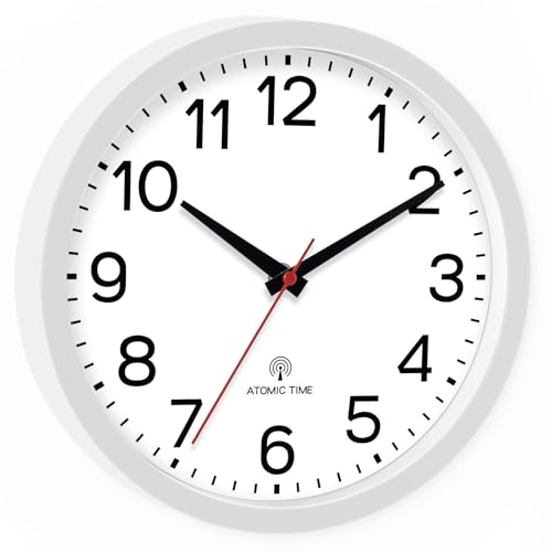 Image of AKCISOT Atomic 10 Inch Wall Clock, Analog Indoor Battery Operated Clock for Kitchen Bedroom Office Classroom Living Room (White)