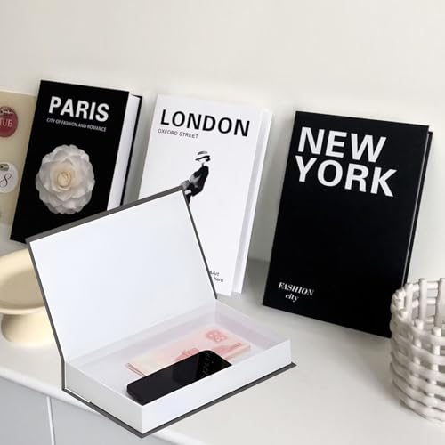 Set di 3 scatole decorative per libri, in cartone, 26,7 x 17 x 4,2 cm, decorazione libro Fashion, Parigi, Londra, New York