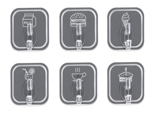 Image of 6 PCS Self Adhesive Wall Hooks Heavy Duty Waterproof Oil Proof No Drill Wall Hanger for Bathroom Kitchen Office Bedroom Coat Towel Keys Bags (6 Pcs, Grey)