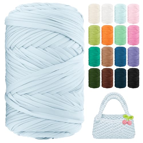 Image of T Shirt Yarn 130 Yards Beginner Crochet Tshirt Yarn 400g Elastic Fabric Thick T-Shirt Yarns for Crocheting, Knitting Bags, Baskets, Rugs, Coasters, DIY Crafts, Home Decor (Water Blue)