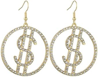 Sparkly Crystal Dollar Sign Dangle Earrings for Women - Creative ...