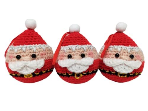100 % lana Set 3 palle di Natale con babbo Natale. decorazioni natalizie. palline sfere ornamenti per albero di Natale. decorazione casa. fatto a mano ad uncinetto in lana. Idea regalo o da collezione handmade