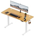 VonHaus Electric Standing Desk, USB-C Charging Height Adjustable Sit Stand Desk with Anti-Collision, Height Preset Technology & Cable Management, Light Wood Four Piece Desktop & Steel Frame, 140x60cm