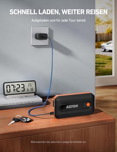 AstroAI B8 Starthilfe Powerbank für pkw, Batterie Booster Auto Starthilfe Powerbank für 7,0 L Benzin/ 5,5L Diesel, Jump Starter Auto mit LED für 12V Autos und Motorräder, QC 3.0 USB Ausgänge, Orange
