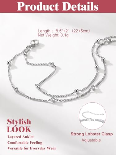 Image of FOCALOOK 14K Gold Plated Anklets for Women Waterproof Plus Size Ankle Bracelet 8.5-10.5 Inch Adjustable Mariner /Figaro /Flat Snake /Cuban Link Chain Anklet Jewelry for Summer Beach Holiday
