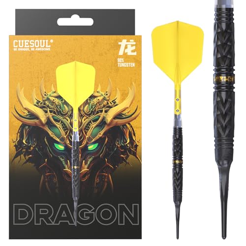 CUESOUL Chinese Zodiac Dragon Jeu de fléchettes 19 g à Pointe Souple 90% tungstène avec Aile Rost T19 intégrée et revêtue de Titane