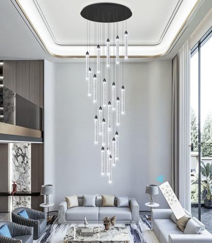 Image of 20-Lights Chandelier LED Dimmable Chandeliers for Entryway Flush Mount Ceiling Pendant Light Fixture Crystal Chandeliers for Living Room Black Finished Lighting Modern 156in High Ceiling Chandelier