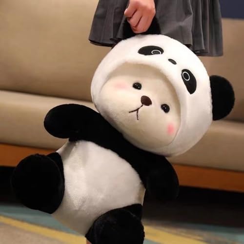 Image of Cartoon Plush Cross-Dressing Teddy Bear Plush Toy, Cute Teddy Bear with Removable Stitchhat (Black Panda, 11 inch / 0.5 lb)