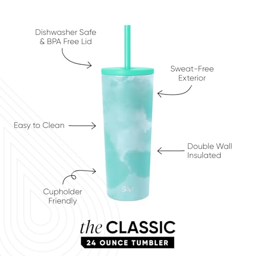 Image of Simple Modern Classic Tumbler with Straw Lid | Insulated Iced Coffee Cup Reusable Stainless Steel Water Bottle Travel Mug | Gifts for Women Men Her Him | 24oz | Ocean Tide