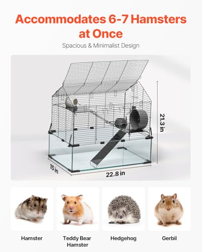 VEVOR Hamster Cage, 360° Viewing Transparent Hamster Habitats, Small Animal Cage, 22.8 x 15 x 21.3 in, Ventilated Pet Mouse Cages with Water Bottle, Portable Hamster House for Rats, Guinea Pigs - Image 4