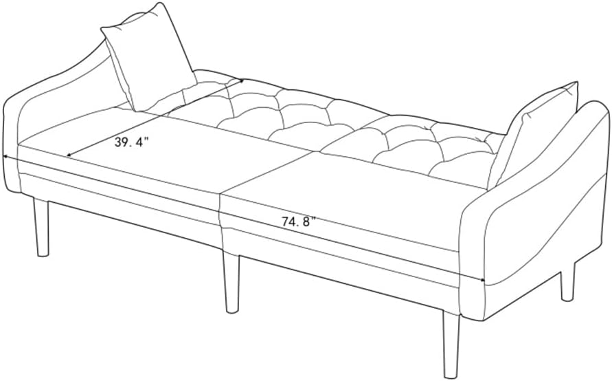 Armrest, Tufted Backrest and Tapered Solid Rubberwood Leg Sofa Bed, Green