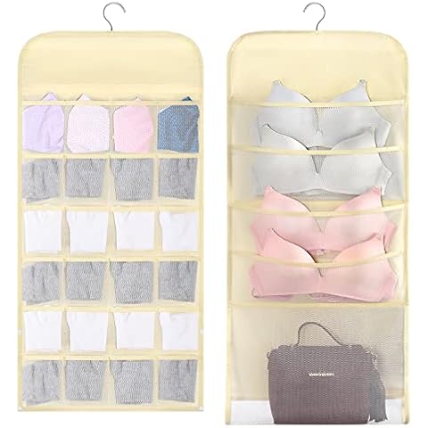 ELUCHANG Hanging Shelves Storage Organiser: 5 Shelves Wardrobe Closet Over Door Storage Organizer with 29 Side Pockets Foldable Wall Hanging Storage Organizer for Bedroom Clothes Toys 28x28x102cm Cover