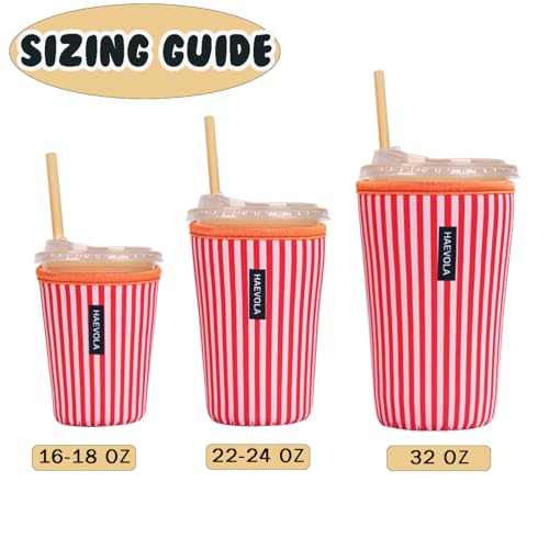 Image of Reusable Insulated Neoprene Iced Coffee Cup Sleeve, Durable Drink Sleeve for Cold Beverages, Beverage Holder for Iced Coffee (Red Stripes)