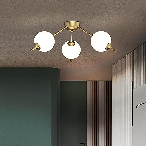Plafonnier semi-encastré doré et verre dépoli blanc pour salon - 5