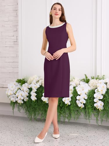 Image of Hobemty Women's Boat Neck Sheath Dresses Sleeveless Work Rhinestone Dress