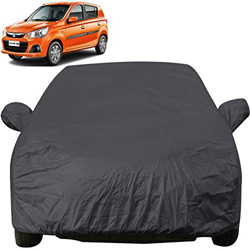 Image of Autofact Car Body Cover with Mirror Pockets Compatible for Maruti Alto K10 (Triple Stitched, Bottom Fully Elastic, Dark Grey)