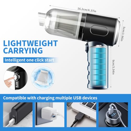 Image of 3-in-1 Cordless Handheld Vacuum Cleaner with HEPA Filter, Black | USB Rechargeable, Blow & Vacuum Modes, Multiple Attachments, Portable Handheld, HEPA Filter