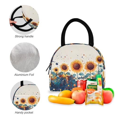Backpack Lunch Bag Set Art Sunflowers Print, Big Storage Travel Backpacks with Insulated Lunch Box for Office Hiking Picnic4