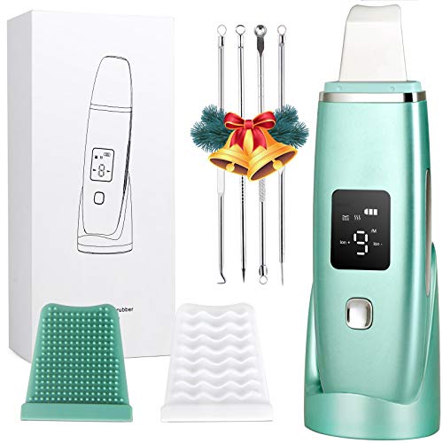 Face Skin Scrubber, Ultrasonic Blackhead Remover Pore Cleaner, Facial Skin Spatula with 4 Modes, Comedones Extractor Tool for Deep Cleansing - with 2 Silicone Covers and Blackhead Remover Extractor-G