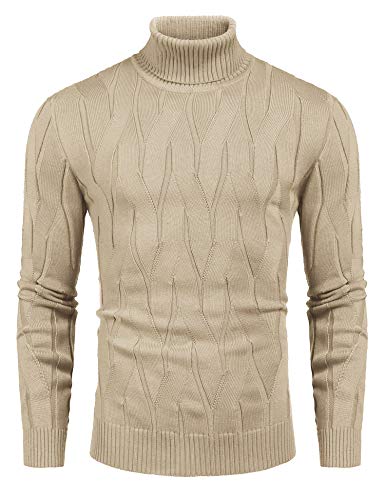 COOFANDY Men's Slim Fit Turtleneck Sweater Casual Knitted Pullover Sweaters Khaki