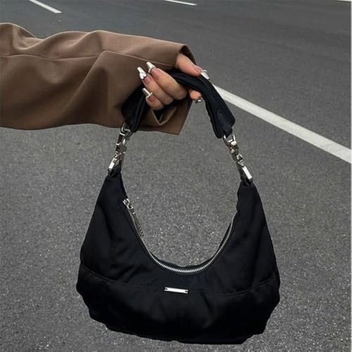 Shoulder Bag Velvet Black Underarm Casual Moon Shape Dark Cloud Women4